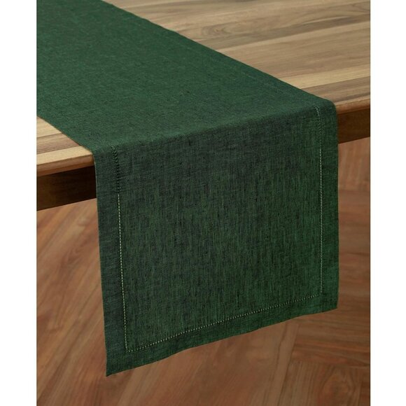 Solino Home 100% Pure Linen Forest Green Table Runner 14 x 108 Inch Hemstitch - Picture 3 of 5